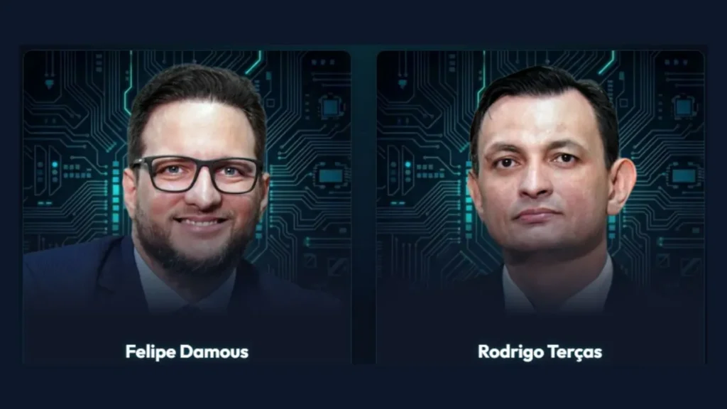 Imagem dos juízes e mentores da A Nova Prática Jurídita com IA curso. Juiz Felipe Damous e Juiz Rodrigo Terças.