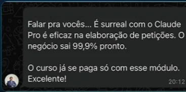 Depoimento de aluno do curso A Nova Prática Jurídica com IA.